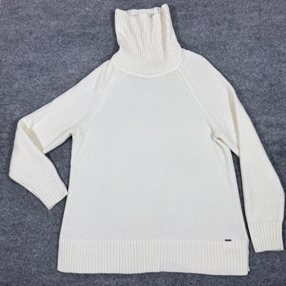 DKNY Turtleneck Sweater Raglan Knit Women XL White Ivory Classic Minimalist EUC